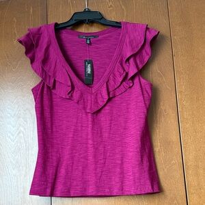 WHBM Vibrant Midnight Orchid Ruffle V-Neck Tee Top NWT Sz M Ret $46.50